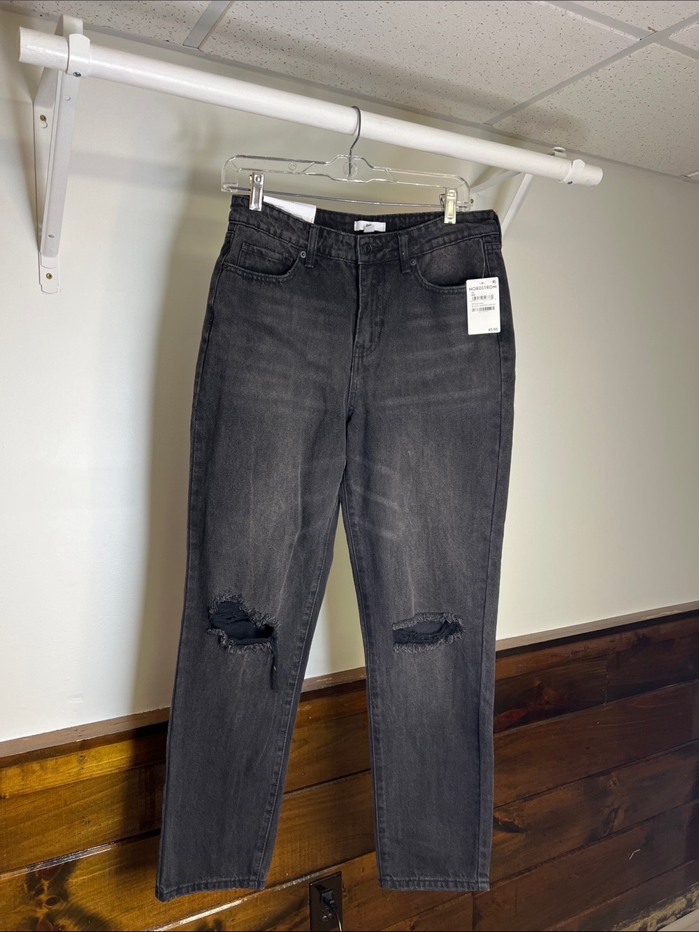 NWT BP Nordstrom Black Distressed High-Rise Straight Mom Jeans- 29